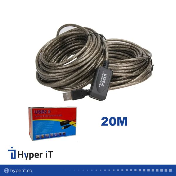 کابل افزایش USB2.0 برد دار ۲۰ متری شیلددار(ذغال دار)